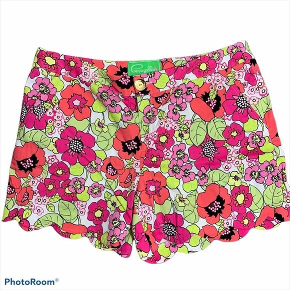 Cappagallo‎ Floral Scalloped Hem Shorts 8 Pink Green Yellow - Picture 1 of 4
